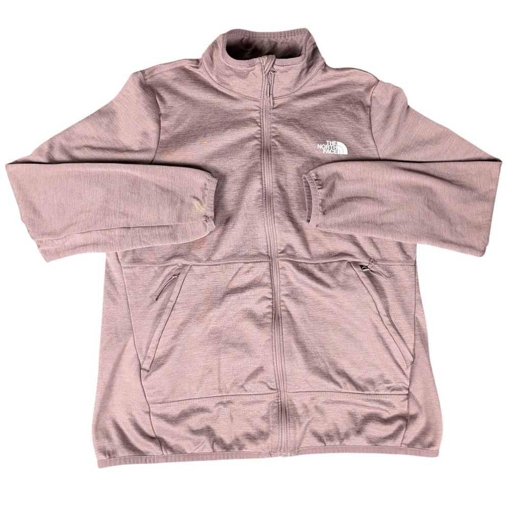 The North Face Womens Full Zip Fleece Jacket Mauve Heathered Mock Neck Logo